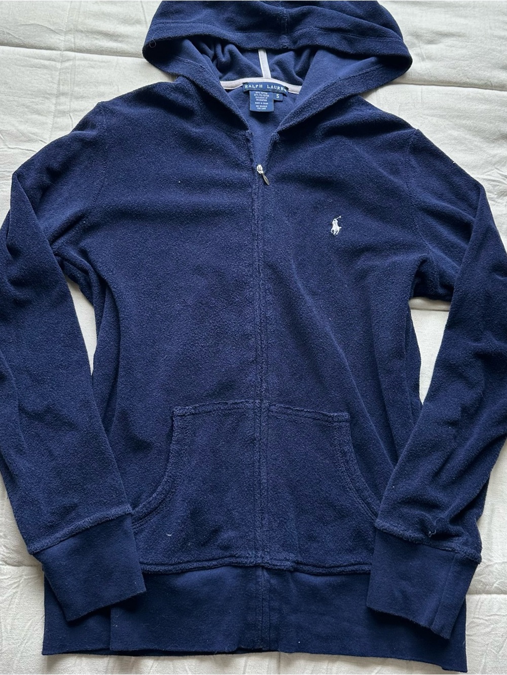 Ralph Lauren Navy Zip Hoodie with White Pony Embroidery